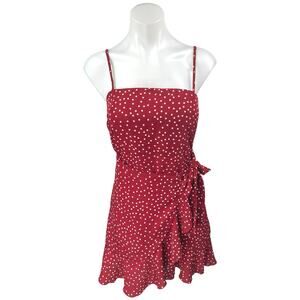 Princess Polly Red White Polka Dot Ruffle Wrap Cami Camisole A Line Mini Dress 4